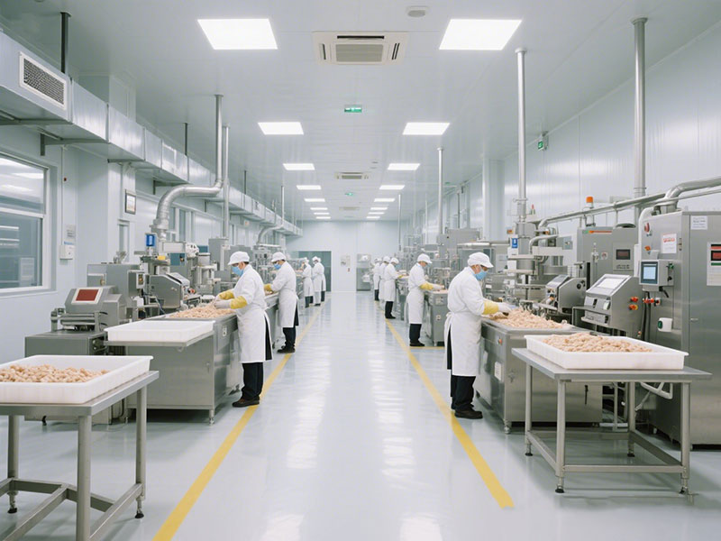 A modern food processing workshop with a clean and tidy floor