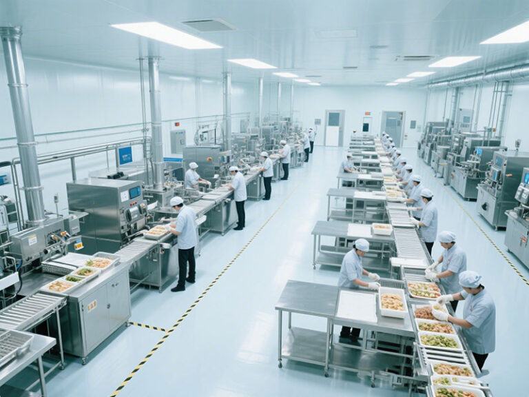 A modern food processing workshop with a clean and tidy floor