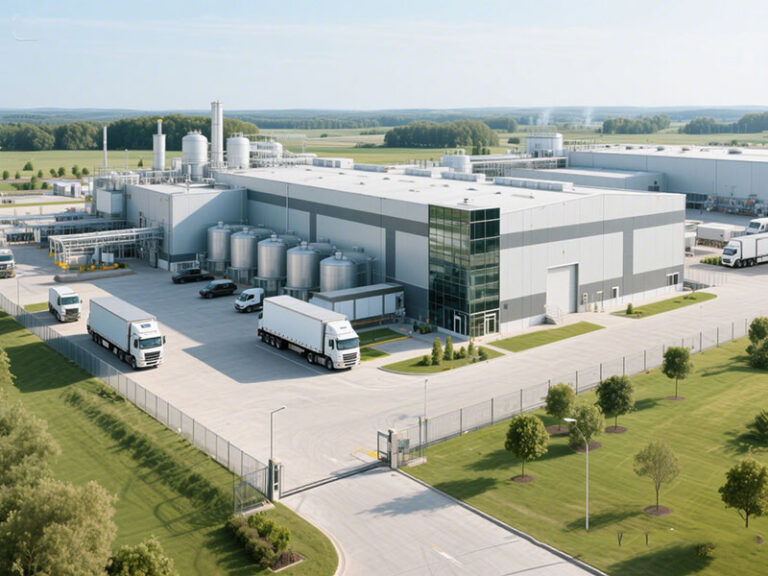 A modern food processing plant's overall view