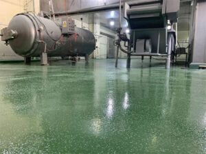 JINYU Waterborne Polyurethane Mortar Floor with Grit Broadcast System provides a slip-resistant, USDA compliant floor for food processing plants.