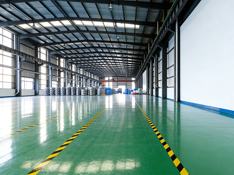 Kaida Contractor's green warehouse flooring: High-gloss, slip-resistant, line-marked (supports heavy cargo traffic, durable for logistics facilities).
