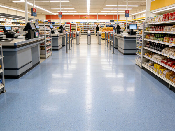 TerraFlex™ AQ Seamless Quartz Flooring in a High-Traffic Supermarket Checkout Area