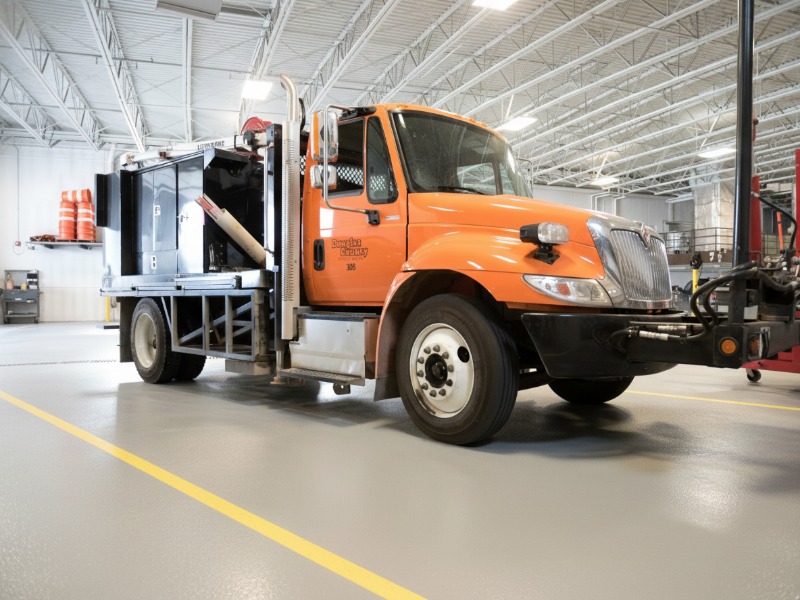 Durable grey industrial maintenance shop flooring by KAIDA PAINT, featuring a slip-resistant textured surface designed to withstand heavy tools and vehicle traffic.