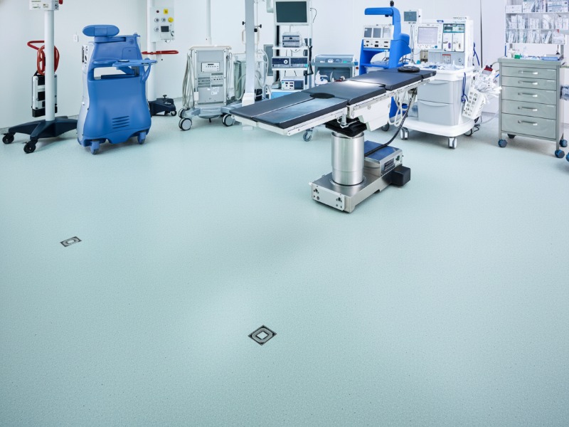 A clean, modern hospital operating room featuring a seamless and durable KAIDA PAINT flooring solution designed for high sanitation and slip resistance.